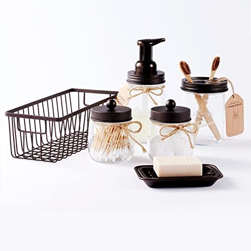 SheeChung Glass Mason Jar Bathroom Accessories Set, 6Pcs Farmhouse Decor