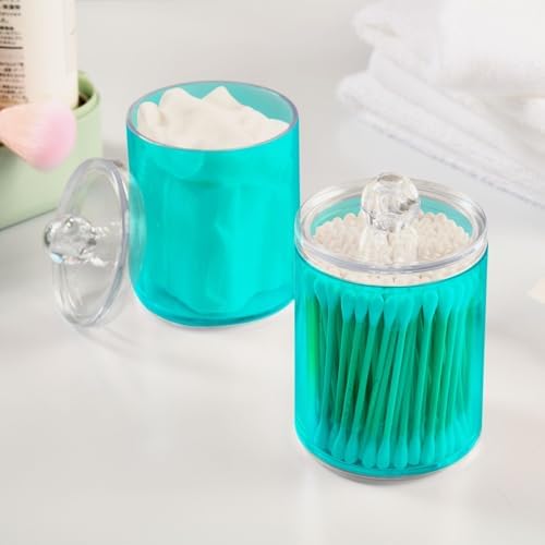 Gredecor 4 Pack Cyan Qtip Holder Organizer Dispenser Clear Bathroom Storage Canister Cotton Ball Holder Bathroom Containers for Cotton Swabs/Pads/Floss