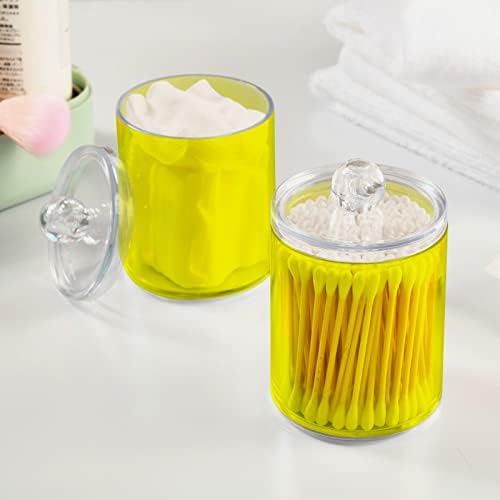 SHJI Yellow Qtip Holder Organizer Dispenser Cotton Swabs Cans Plastic Jars with Lid Set 4 Pack Bathroom Storage Canister for Cotton Ball Floss Cotton Pads