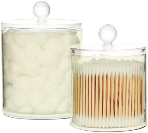 Gredecor Beige Apothecary Jars with Lids for Bathroom & Kitchen Organization Containers Acrylic Plastic Organizers Great for Q-Tip Cotton Swabs, Jewelry, Food & Candy Storage, Set of 2 Sizes