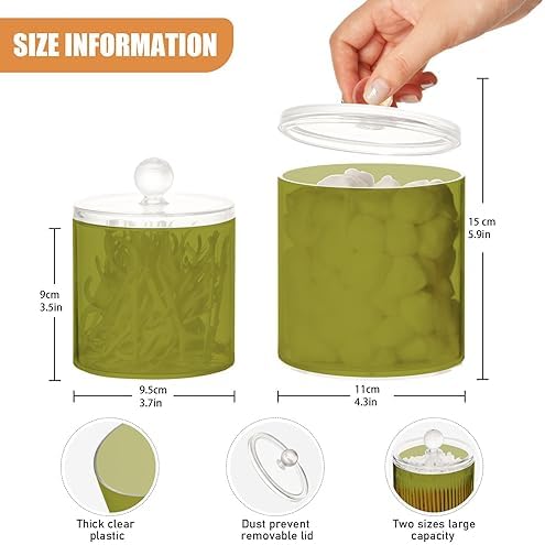 Gredecor Olive Apothecary Jars with Lids for Bathroom & Kitchen Organization Containers Acrylic Plastic Organizers Great for Q-Tip Cotton Swabs, Jewelry, Food & Candy Storage, Set of 2 Sizes