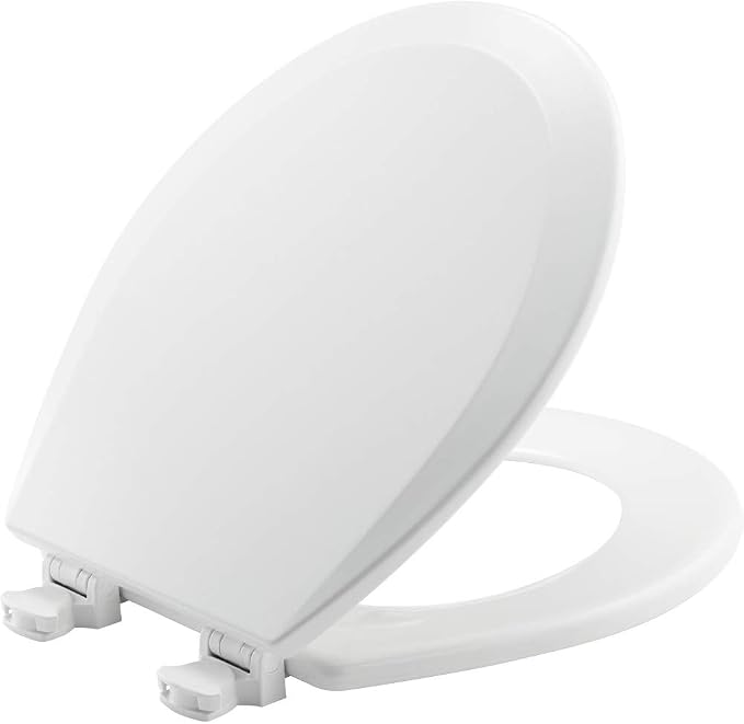 BEMIS 500EC 390 Toilet Seat with Easy Clean & Change Hinges, 1 Pack Round, Cotton White | Durable wood resists chipping & scratching, fits all standard round toilets, Made in USA, 500EC 390