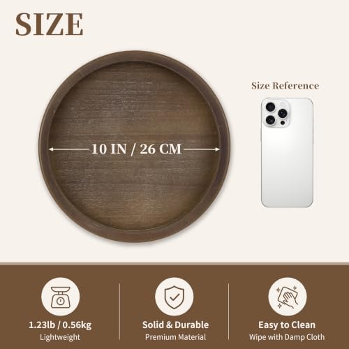 Hanobe Round Wooden Tray Decor for Coffee Table, Decorative Candle Plate