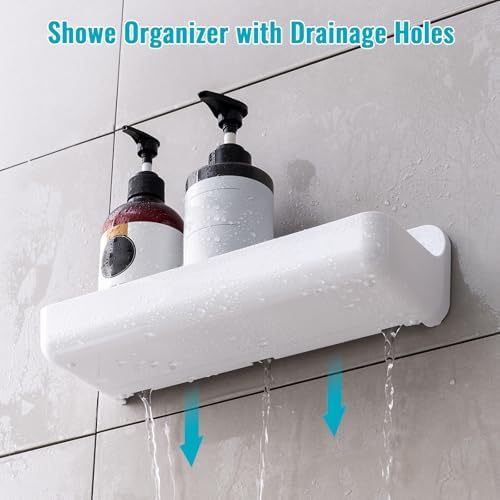 CGBE 2-Pack Adhesive Shower Shelves, Acrylic Bathroom Wall Caddy, White