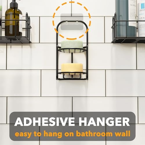 SpaceAid 2 Tier Shampoo Bar Holder for Shower, Self Draining Soap Bar Holders Caddy for Bathroom Wall and Kitchen Sink, Shampoo Bar Dish Rack, Stainless Steel Bar Soap Holder (Black)