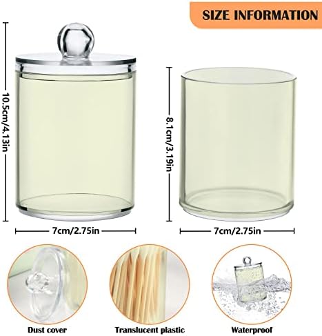 SHJI Beige Qtip Holder Organizer Dispenser Cotton Swabs Cans Plastic Jars with Lid Set 2 Pack Bathroom Storage Canister for Cotton Ball Floss Cotton Pads