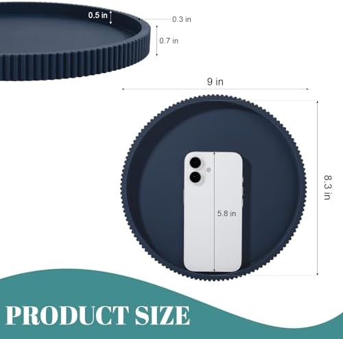 Silicone Bathroom Tray Round Perfume Tray Coffee Table Decor, 9" Dark Blue