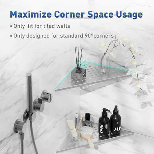 lives Shower Corner Shelf 2 Pack, 10-in 304 Stainless Steel, Silver Square