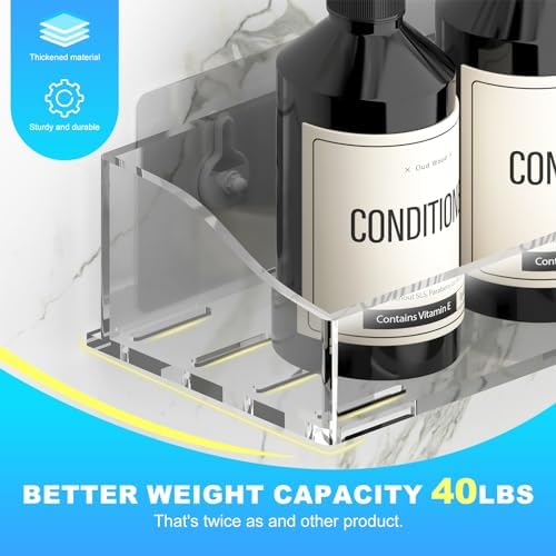 Clear Acrylic Shower Shelves, Adhesive Bathroom Caddy Organizer, 3-Pack