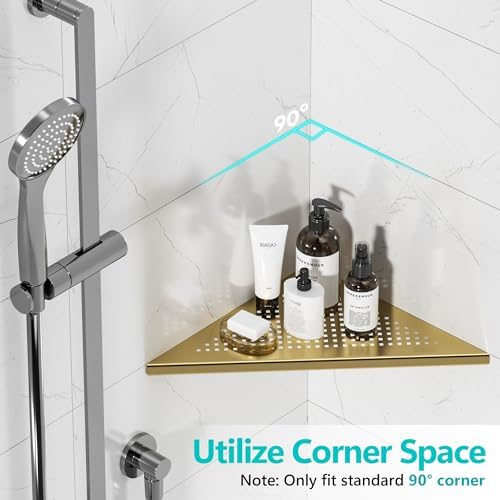 Qeke Corner Shower Shelves, 12” Recessed Tile Shower Shelf Golden, 1 Pack