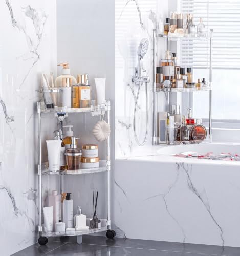 Corner Shower Caddy Standing 3-Tier Shower Organizer with Hooks