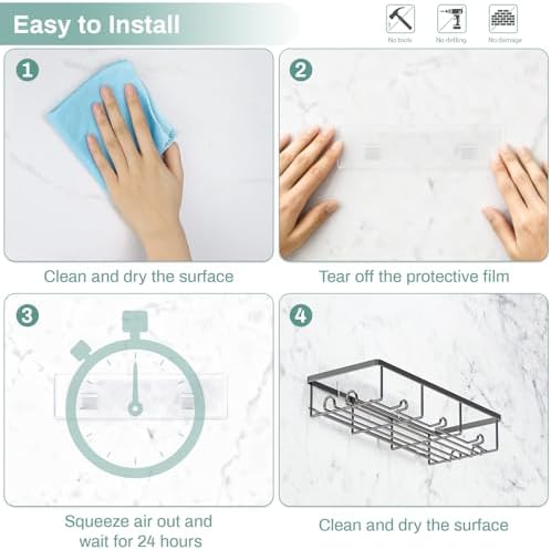 Adhesive Large Wall Shower Caddy Shelves for Inside Shower with Hooks
