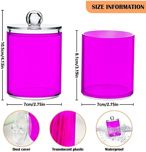 SHJI Magenta Purple Qtip Holder Organizer Dispenser Cotton Swabs Cans Plastic Jars with Lid Set 4 Pack Bathroom Storage Canister for Cotton Ball Floss Cotton Pads