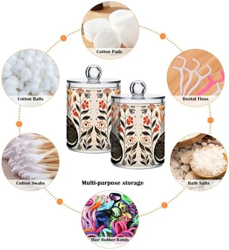 MNSRUU 2 Pack Qtip Holder Organizer Dispenser Black Cat Flowers Pink Bathroom Storage Canister Cotton Ball Holder Bathroom Containers for Cotton Swabs/Pads/Floss