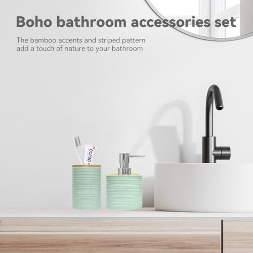 2 PCS Bathroom Accessories Set, Green Soap Dispenser and Toothbrush Holder