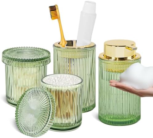 4pcs Green Glass Bathroom Accessories Set