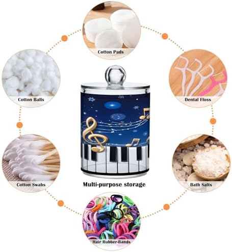 ALAZA Piano Key Music Note Blue 4 Pack Qtip Holder Dispenser for Cotton Swabs, Balls, Pads, Floss 10 oz Plastic Canister Organizer