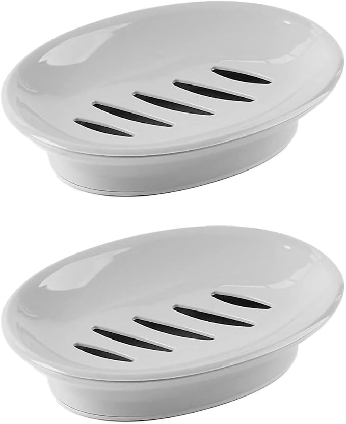 WYOK 2-Pack Soap Dish Plastic Soap Holder with Drainage for Shower (Grey) | Bar Soap Tray, Soap Case with Drain, Keep Soap Dry, Self Draining, Non-Slip, Easy Cleaning, For Bathroom Kitchen Sink