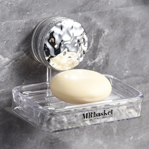Soap Dish Holder Suction Cup, Wall Mounted Self Draining Soap Case & Sponge Rack, No Drilling Suction Bar Soap Holder for Bathroom, Kitchen Sink