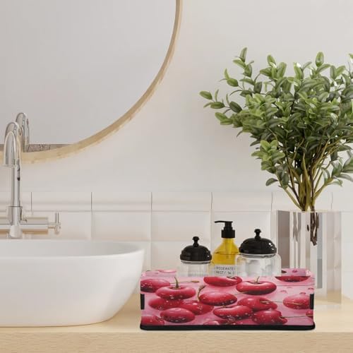 Storage Basket Set of 2 Tasty Cherries Small Baskets for Organizing Fabric Storage Baskets with Handles for Shelves Bathroom Toilet Tank Top