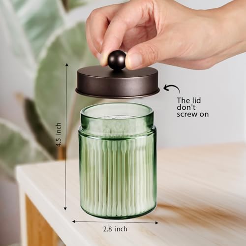 Amolliar Green Glass Apothecary Jar, Qtip Holder for Bathroom, Bronze 2Pack