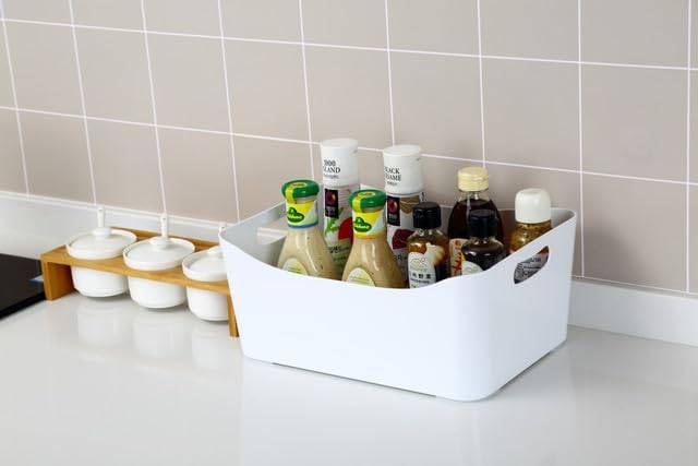 YBM HOME Storage Bins - Open Plastic Organizers and Storage Basket for Kitchen Pantry Organization, Under Sink Bathroom Storage, Toy Baskets, Food Storage Box Containers (Small - White)