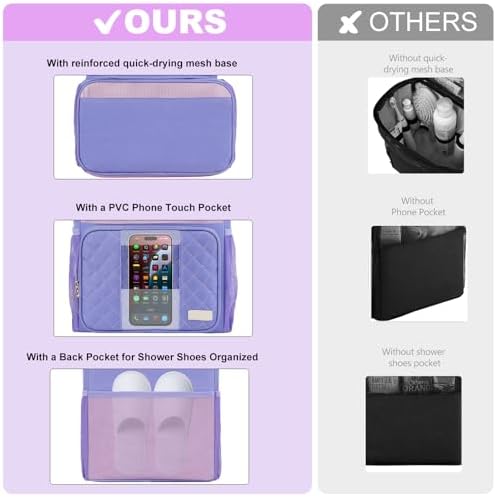 Portable Shower Caddy College Dorm Essentials, Large Toiletry Bag for Women Men, 2 Layers Quickly Dry Mesh Bathroom Tote Bag, Hanging Makeup Organizer Bag for Travel, Gym, Camping (Purple)