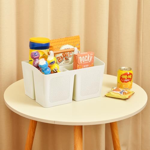 ALINK Portable Shower Caddy Basket with Compartments, Plastic Divided Cleaning Caddy Organizer Storage Tote with Handle for Bathroom, College, Dorm Room Essentials - Beige