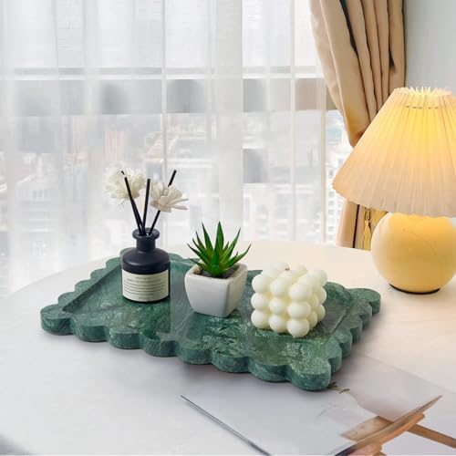 Scalloped Natural Marble Tray - Decorative Stone Tray for Bathroom & Vanity