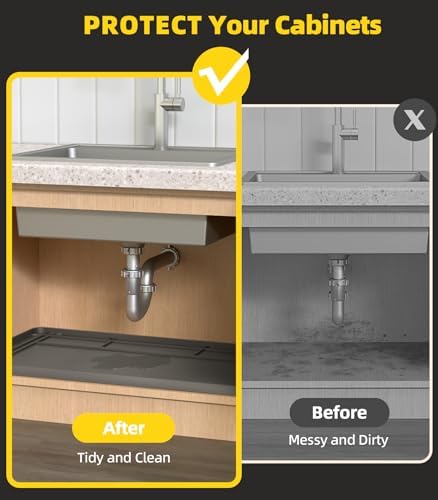 Under Sink Mats for Kitchen Waterproof 34"x22",Grey