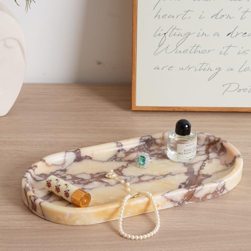 Koville Natural Marble Tray for Decor, Marble Vanity Tray for Perfume, Cosmetics, Jewelry, Stone Decorative Trays for Dresser Organizer, Storage Trays for Home Bathroom Countertop(Calacatta Viola)
