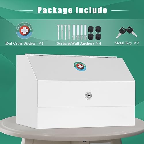 KYODOLED Medicine Lock Box with Keys, Wall Mount Steel Cabinet, White