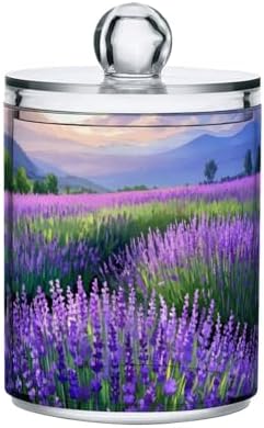 MNSRUU 2 Pack Qtip Holder Organizer Dispenser Lavender Field Bathroom Storage Canister Cotton Ball Holder Bathroom Containers for Cotton Swabs/Pads/Floss