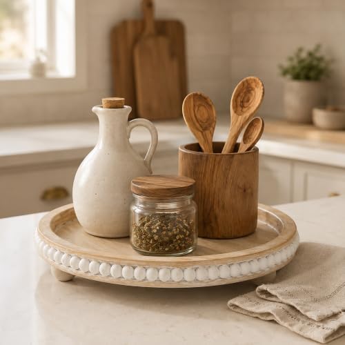 Round Wooden Tray for Decor, Rustic Farmhouse Centerpiece
