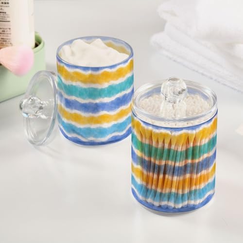 MNSRUU 4 Pack Qtip Holder Organizer Dispenser Colorful Tie Dye Bathroom Storage Canister Cotton Ball Holder Bathroom Containers for Cotton Swabs/Pads/Floss