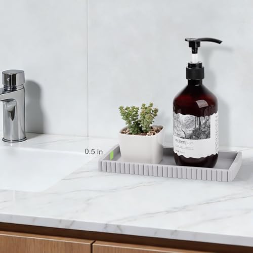 Silicone Bathroom Tray Small Vanity Tray Kitchen Counter Decor, Light Gray