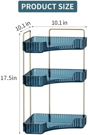 Corner Bathroom Counter Organizer Bathroom Countertop Shelf Makeup Organizer for Vanity Perfume Tray for Corner Storage (3 Tiers, Blue)