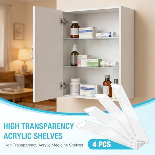 4 Pcs Medicine Cabinet Shelves Replacement, Acrylic