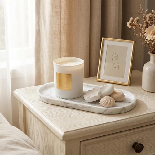 Natural Marble Tray - 12x6 Bathroom Decorative Tray, Perfume Tray & Vanity Tray Organizer. Versatile Tray Countertop Catchall for Jewelry, Soap & Candles