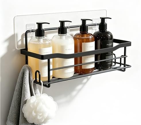 Shower Caddy Shelves Organizer Rack, Single Pack Shower Caddy,No Drilling Wall Mounted Self Adhesive Shower Shelves for Inside Shower, Matte Black