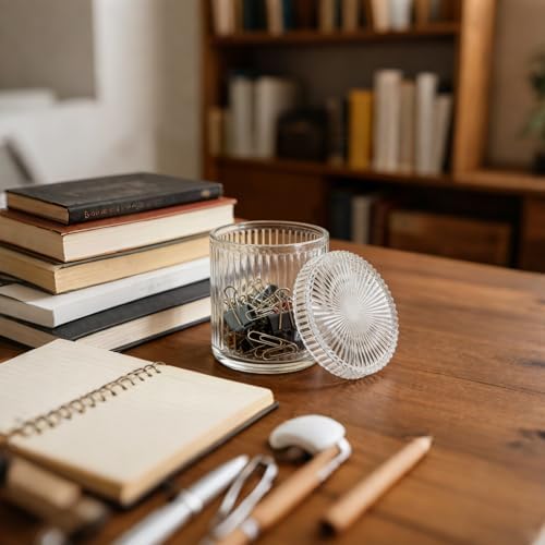 Bathroom Organizers and Storage, 2 Pack Glass Qtip Holder Canisters with Lids, Crystal Clear Apothecary Jars for Cotton Balls, Swabs, Floss, Candy & Makeup Pads (Clear)