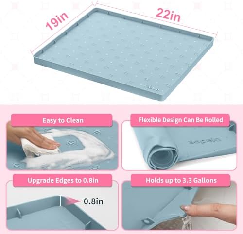 Sdpeia Under Sink Mat 22"×19" Waterproof Silicone Cabinet Liner & Sink Protector for Kitchen & Bathroom, Multi-Purpose Organizers Tray for Pets, Laundry, Cat Litter Mat