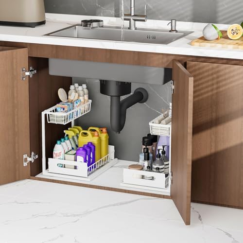 Ceetug Slide Out Under Sink Organizers and Storage, White, 2 Pack