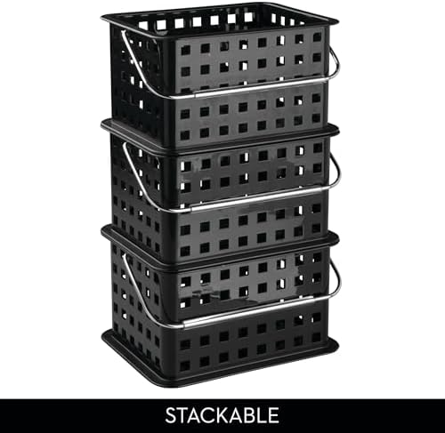 iDesign Stackable Shower Basket with Handle, Black, Set of 3