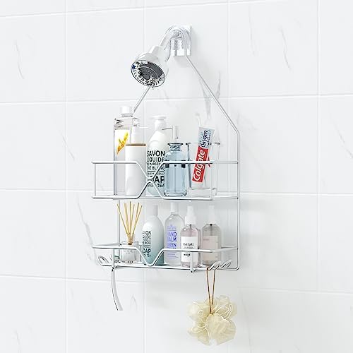 TreeLen Rustproof Shower Caddy, Hanging, Stainless Steel, 4 Hooks, 2 Shelves, Non-Slip