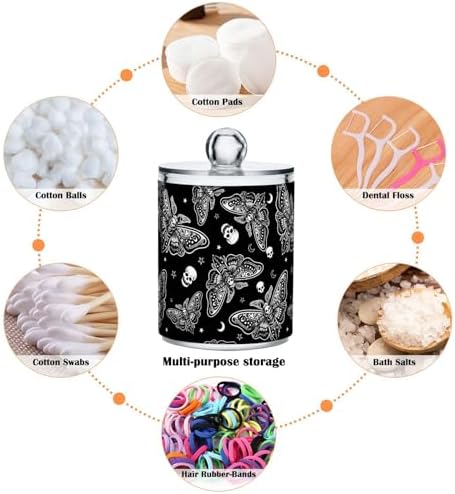 MNSRUU 4 Pack Qtip Holder Organizer Dispenser Moth Skull Moon Esoteric Bathroom Containers Bathroom Vanity Storage Canister Apothecary Jars for Cotton Swabs/Pads/Floss