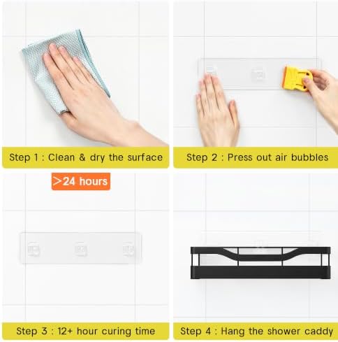 Heavy-Duty Adhesive Shower Caddy, Black Organizer
