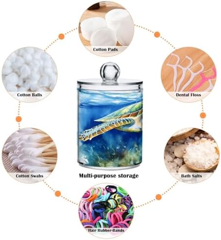 MNSRUU 2 Pack Qtip Holder Organizer Dispenser Watercolor Turtle Blue Bathroom Storage Canister Cotton Ball Holder Bathroom Containers for Cotton Swabs/Pads/Floss