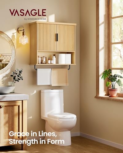 VASAGLE Bathroom Cabinet Wall Mounted, Towel Bar, 7.9 x 23.6 x 28.7 Inches
