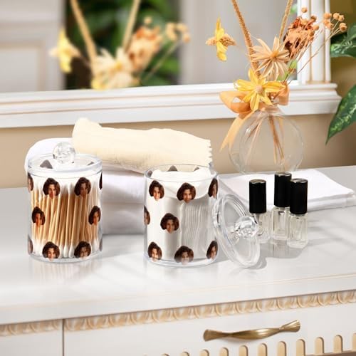 Personalized Custom 2 Pack Qtip Holder Dispenser with Lids, Storage Canisters, Bathroom Organizer for Cotton Swabs, Ovals, Rounds, Makeup Brush, Cosmetic Sponges, Guest Soaps, Bath Bombs